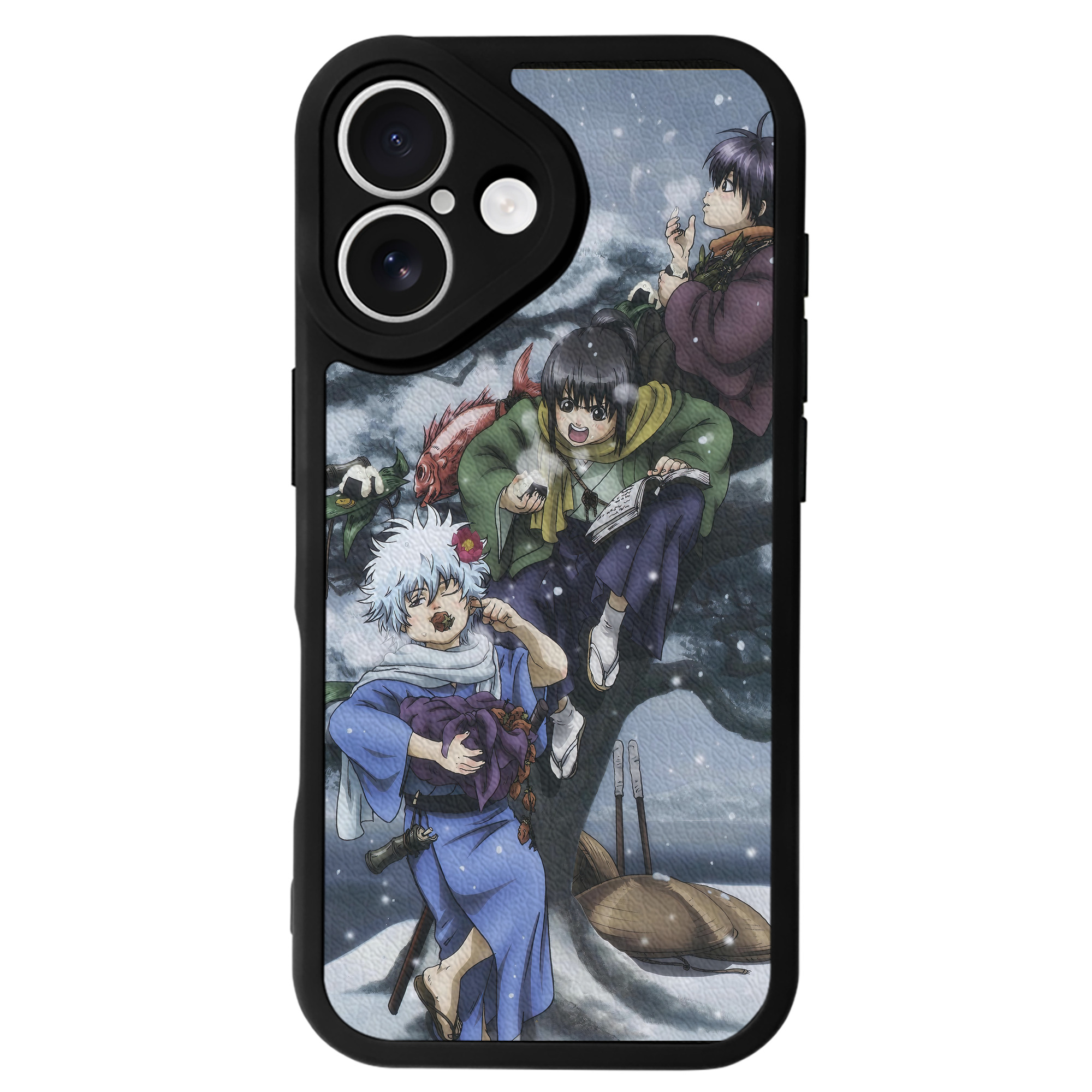 （画像用） ぎんたま 坂田銀時（さかたぎんとき） 神楽 志村新八（しむら しんぱち） GINTAMA Sakata Gintoki Kagura Shimura Shinpachi 【iPhone 16シリーズ対応】シリコンスマホケース（レザー調） 材質：シリコン